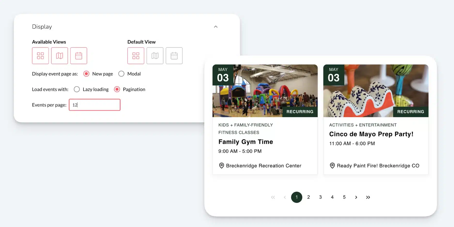 Pagination Settings on Calendar Widget